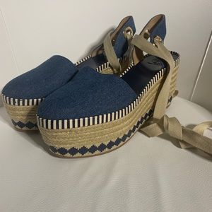 Tory Burch Dandy Blue Denim Platform Espadrille